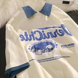 Aidase American Men and Women Vintage Letter Printed Polo Shirt Summer Personalized Loose Couple Trend Short Sleeve T-shirt harajuku aidase-shop
