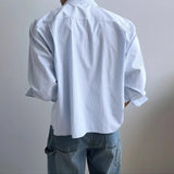 AIDASE  -  Men Striped Shirt Lapel Long Sleeve Button Casual Men Clothing Loose Streetwear 2025 Korean Style Fashion Male Shirts aidase-shop