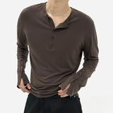 AIDASE  -  Tops Autumn Winter New Men's Tide High Street O-Neck Trendy Design Niche Chic Casual Long Sleeve Button T-shirts Ins W11471 aidase-shop