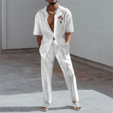 Aidase Fashion 3D Print Two Piece Set Men Summer Short Sleeve Lapel Shirts Top And Pants Casual Suit Streetwear Mens Outfit
