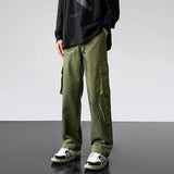 AIDASE  -  Ment's Solid Big Pocket Zip Trendy Street Fashion Casual Pants Loose Comfortable College Wide Leg Pants