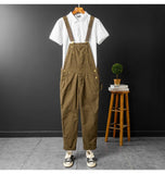 AIDASE  -  Men Loose Fit Bib Overalls Pockets Cargo Pants Hip Hop Golden Buttons Dungarees Casual Suspenders Jumpsuits aidase-shop