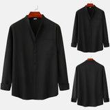 AIDASE  -  Loose Wrinkle-Free Men'S Streetwear Shirt Male Summer Casual Solid Shirt Long Sleeve Stand Shirt Blouse Tops Ropa De Hombre aidase-shop