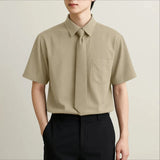 AIDASE  -  Men Shirt Solid Color Lapel Short Sleeve Button Men Clothing With Tie Streetwear Loose Korean Style Fashion Casual Tops aidase-shop