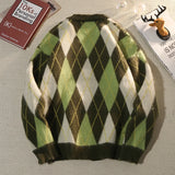 Aidase Japanese Retro Rhombus V-neck Cardigan Sweater Men in Spring Autumn Loose Thickened Sweater Casual Lazy Style Jacket Aesthetic aidase-shop