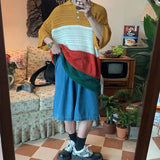 Aidase Y2k Streetwear Men's Contrasting Knitwear Casual Short Sleeve Tops Fashion Hollow T-shirt Trendy All-match Pullover POLO Shirts aidase-shop