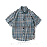 AIDASE  -  Loose Summer irt Retro Plaid Oversize Men Women ort Sve Casual Couple Top Trendy Thin Material Flip Collar Other Scene aidase-shop