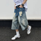 AIDASE  -  American Style Washed Ripped Men Denim Shorts Summer New Straight Wide-leg Calf-Length Pants Niche Design Jeans 21E6608 aidase-shop
