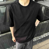 AIDASE  -  New Simple Men's T-shirt Round Collar Short Sleeved Solid Color Casual Tees Pleated Design Loose Male Top Silhouette aidase-shop