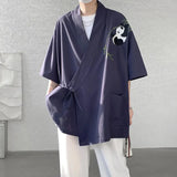Aidase Mens Panda Embroidered Chinese Style Short Sleeve Cloak Genderless 2024 New Fashion Temperament Versatile Trend Jacket Unisex aidase-shop