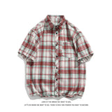 AIDASE  -  Loose Summer irt Retro Plaid Oversize Men Women ort Sve Casual Couple Top Trendy Thin Material Flip Collar Other Scene aidase-shop