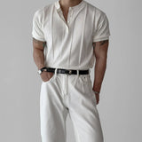 AIDASE  -  New Fashion Men Henry Collar T-Shirt Leisure Luxury Knit Short Sleeve Tops Korean Style Summer Stretchy Breathable Fitness Tees aidase-shop