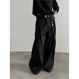 AIDASE  -  Men's Black Wide Leg Pants Double Pleated Design Casual Business Trousers with Drape Effect Loose Straight Leg Streetwear Pants aidase-shop