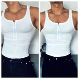 Aidase  Sexy Vest Men Sleeveless Half Open Zipper Slim T-shirt Spring Summer Fitness Muscles Sport Training Tight Fit Tank Top Clothing