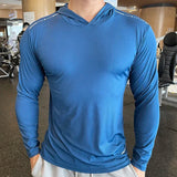 Aidase Gym Men T Shirt Casual Long Sleeve Slim Tops Tees Elastic T-shirt Sports Fitness Thin Comfort Breathable Quick Dry Hooded aidase-shop