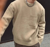 AIDASE  -  Fashion Autumn Winter Men's Solid Color Casual Trendy Simple Basic Loose Pocket Knitted Sweater Pullovers Male Clothes Tops aidase-shop