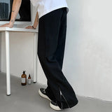 AIDASE  -  Drawstring Men Sweatpannts American Style Solid Color Elastic Waist Bottom Zipper Patchwork Straight Male Trousers 24K2733 aidase-shop