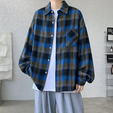 Aidase Long Sleeve Plaid Shirts Men Autumn Casual Loose Harajuku Vintage High Street Daily All-match Gentleman Camisa Plus Size 5XL-M