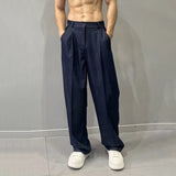 Aidase Mens Trendy Drapey Thin Loose Slimming Wide-Leg Pants Gender-Neutral Casual Solid Color Ice Silk Suit Straight Pants Unisex aidase-shop