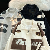 American Vintage Racing Jacket Men Cycling Lapel Jacket Women BF Letter Varsity Coat Oversize High Street Vibe Baseball Uniform aidase-shop