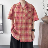 AIDASE  -  Fashion Men's Plaid Shirt 2025 Summer New Frayed Edges Design Lapel Short Sleeve Single Breasted Casual Loose Tops 21E6529