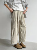 AIDASE  -  Summer Men's Linen Wide-Leg Cropped Pants High Waist Drawstring Casual Trousers aidase-shop
