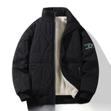 AIDASE  -  Men's Winter Thickened Fleece Lined Cotton Jacket Diamond Pattern Stand Collar Warm Cold Proof Coat Zipper Closure Casual Outerw aidase-shop