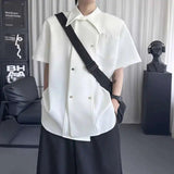 AIDASE  -  Simple Men's Shirt Niche Double-breasted Design Loose Casual Short-sleeved Solid Color Tops Summer New Tide aidase-shop