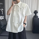 AIDASE  -  Simple Men's Shirt Niche Double-breasted Design Loose Casual Short-sleeved Solid Color Tops Summer New Tide