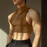 AIDASE  -  Men Tank Tops Solid Color Turtleneck Sleeveless Sexy Crop Tops Men Summer Streetwear Skinny 2025 Fashion Unisex Vests aidase-shop
