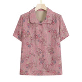 AIDASE  -  New Chinese Style Women's Shirt Short Sleeve Stand Collar Slim Fit Mommy Top Elderly Lady Fashionable Cotton Polyester Blend aidase-shop