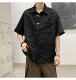 AIDASE  -  New Chinese Style Men Shirt Summer Niche Jacquard Metal Buckle Decoration Casual Short Sleeve Lapel Male Tops aidase-shop