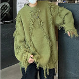 Aidase Ripped Tassel Sweater Men Women Streetwear Pullovers Men's Sweater Harajuku Fashion Hip Hop Fringed Knitted Round Neck Sweaters