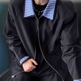 AIDASE  -  New Fashion Autumn Men Plaid Color-coded Turn-down Collar Long Sleeve Zipper Casual Trendy Simple Jackets Male Coats Clothes aidase-shop