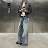 AIDASE  -  Four Seasons Fashion Men's Light Blue Casual Trendy Simple Basic Daily Straight Loose Denim Trousers Male Jeans Pants Clothes aidase-shop