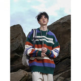 AIDASE  -  Winter Men's Retro O-neck Sweater with Contrasting Stripes Casual Loose Pullover Sweater for Teenagers Preppy Striped Cardigan aidase-shop