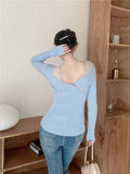 AIDASE  -  Women V-Neck Slim Fit Off Shoulder Pullovers Spring Autumn Hollow Out Backless Knit Sweater Top Slim Sexy Knitwear Top aidase-shop