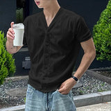 AIDASE  -  Men Shirt Solid Color Knitted V Neck Short Sleeve Korean Style Tops Summer Shirts Streetwear 2025 Casual Men Clothing aidase-shop