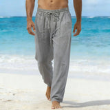 AIDASE  -  Men's Linen Textured Beach Pants Loose Fit Drawstring Casual Trousers with Side Pockets aidase-shop