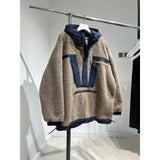 Aidase Big Size Cool Warm Workwear Lamb Wool Hoodie Men Women's Spliced Half Zipper Hooded Jacket Hip Hop Streetwear Unisex Sweatshirt aidase-shop
