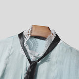 AIDASE  -  Men Shirt Lace Patchwork Long Sleeve Stand Collar Men Clothing Tops With Belt Streetwear Fashion Casual Male Shirts aidase-shop