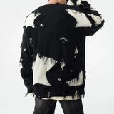 Aidase Mens Autumn Winter Y2k Hole Distressed Fake Two-Piece Sweater Essential Oversize Loose Trendy High Street Retro Knitted Sweater aidase-shop