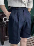 Aidase British Style Men Naples Linen Shorts Paris Waist Buckle Button Knee Length Pant Summer High Quality Casual Loose Short Trouser