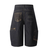 AIDASE  -  Retro Patchwork Wide Leg Jeans orts Men Women Summer New Sle Couple Workwear Denim Seven-Foot Pants Casual Straight Leg Pant aidase-shop