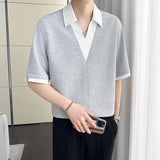 AIDASE  -  Summer New Contrast Color Shirt Mid Sleeve T-shirt 2025 Korea Fashion Luxury Casual Male Tops New 21E5375 aidase-shop