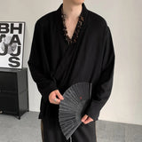 AIDASE  -  New Chinese Style Men's Shirt Summer V-neck Tai Chi Clothing Design Long Sleeved Solid Color Lace-up Male Tops aidase-shop