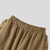 AIDASE  -  Men Pants Solid Color Elastic Waist Joggers Casual Ruffle Trousers Men Streetwear Loose Fashion Male Wide Leg Pants aidase-shop