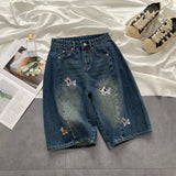 AIDASE  -  American Retro Embroidered Wide Leg Jeans orts Men Summer Loose Straight Cut Five mid Pants Casual Comfortable aidase-shop