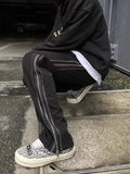 AIDASE  -  American Street Style Loose Side Stripe Casual Pants Men High Street BF Design Sense Splicing Zipper Long Trousers Trendy aidase-shop
