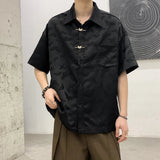 AIDASE  -  New Chinese Style Men Shirt Summer Niche Jacquard Metal Buckle Decoration Casual Short Sleeve Lapel Male Tops aidase-shop